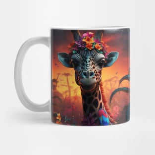 a giraffe with flowers on its head Mug